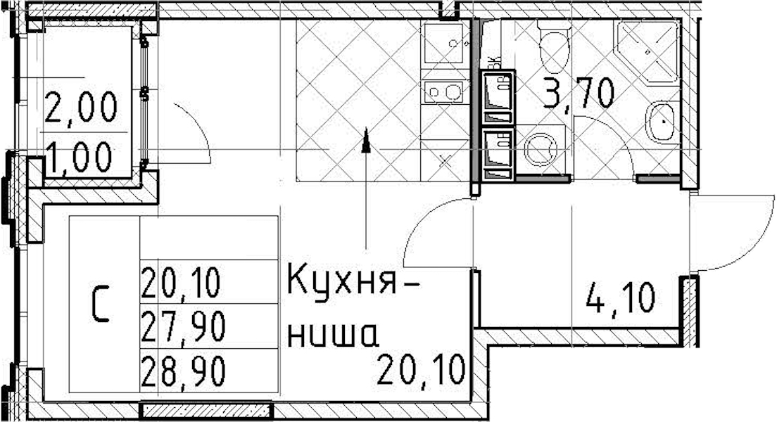 Квартира студия 28.9 м², 12/13 эт., ЖК «Тайм Сквер»